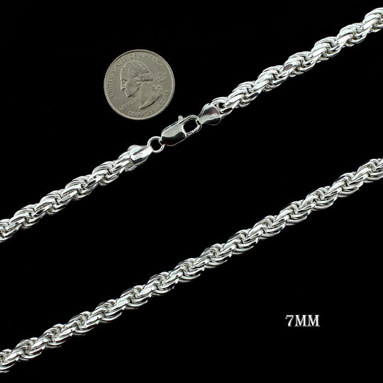 Real Solid 925 Sterling Silver Diamond Cut Rope Chain Necklace Bracelet 1.2mm 1.5mm 2mm 2.5mm 3mm 4mm 5mm 6mm 7mm Gift For Men &amp; Women ITALY