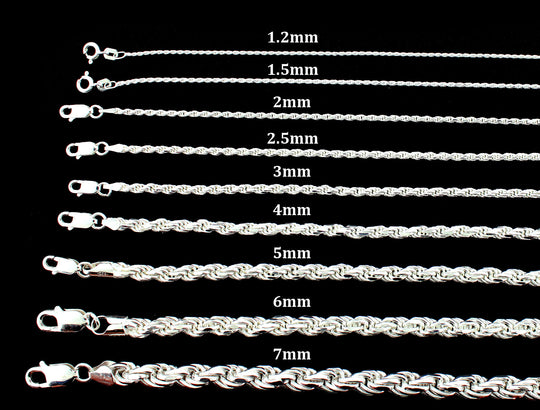 Real Solid 925 Sterling Silver Diamond Cut Rope Chain Necklace Bracelet 1.2mm 1.5mm 2mm 2.5mm 3mm 4mm 5mm 6mm 7mm Gift For Men &amp; Women ITALY