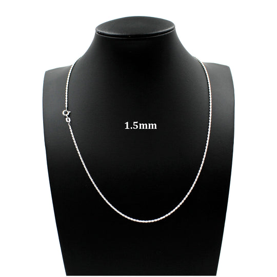 1.5MM Solid 925 Sterling Silver Italian DIAMOND CUT ROPE CHAIN Necklace UNISEX