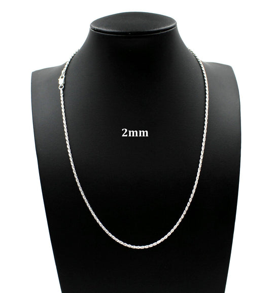 2MM Solid 925 Sterling Silver Diamond-Cut Rope Chain Necklace or Bracelet ITALY