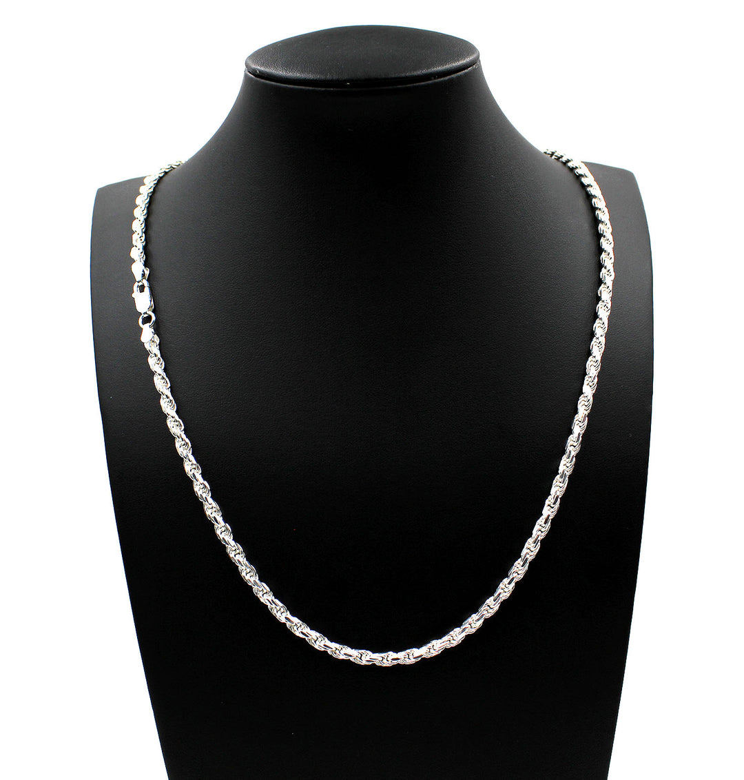 4MM Solid 925 Sterling Silver Italian DIAMOND CUT ROPE CHAIN Necklace UNISEX