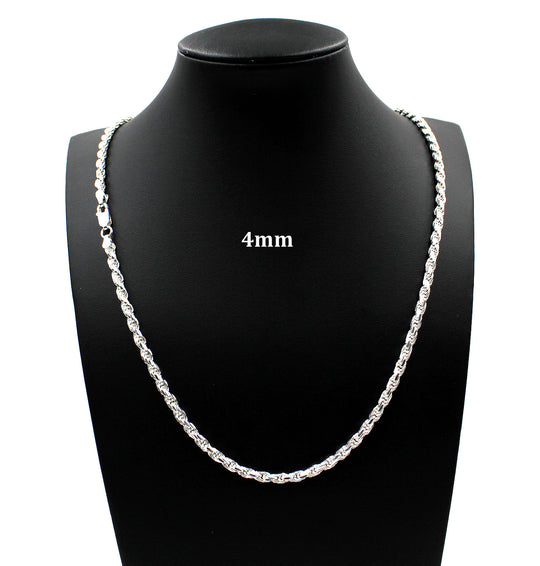 4MM Solid 925 Sterling Silver Italian DIAMOND CUT ROPE CHAIN Necklace UNISEX