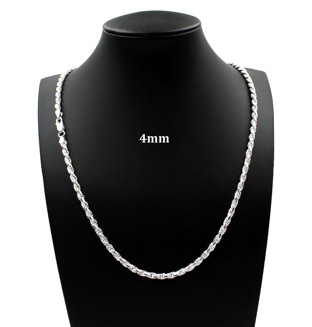4MM Solid 925 Sterling Silver Diamond-Cut Rope Chain Necklace or Bracelet ITALY