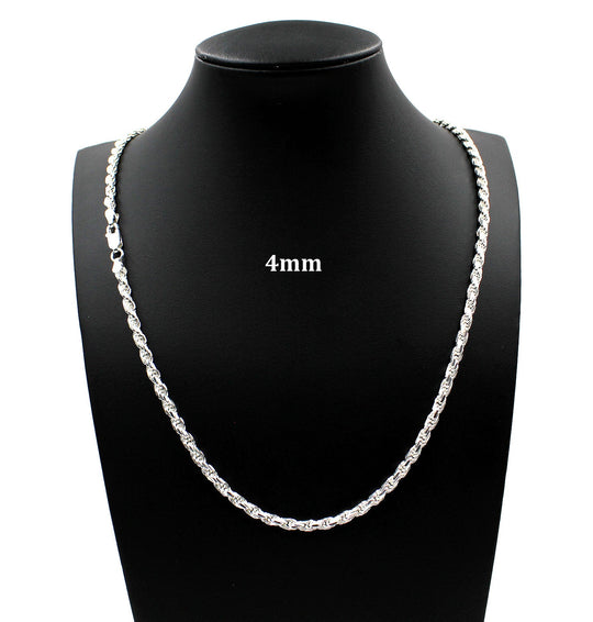 4MM Solid 925 Sterling Silver Diamond-Cut Rope Chain Necklace or Bracelet ITALY
