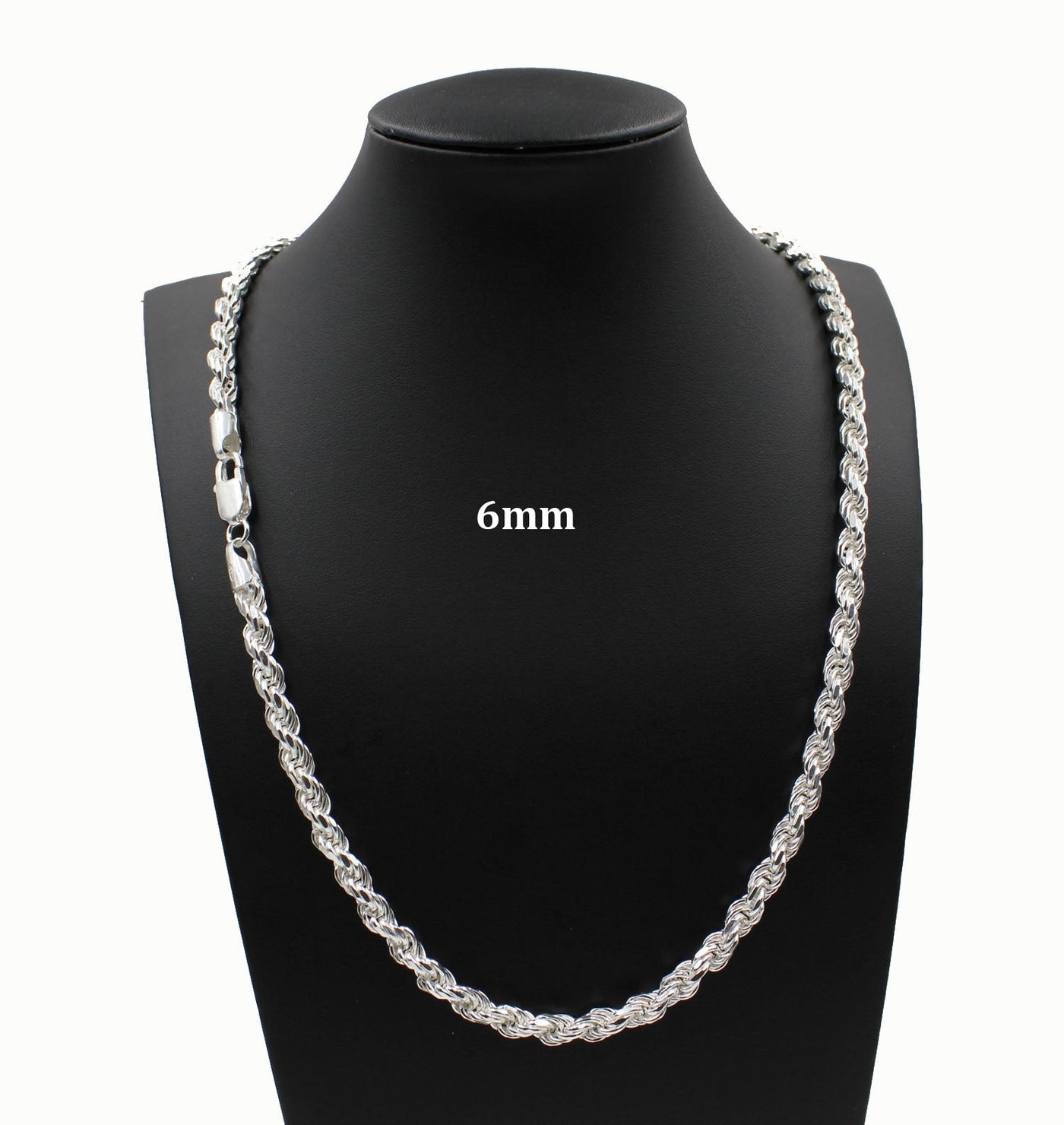 6MM Solid 925 Sterling Silver DIAMOND CUT ROPE CHAIN Necklace ITALY Men Women