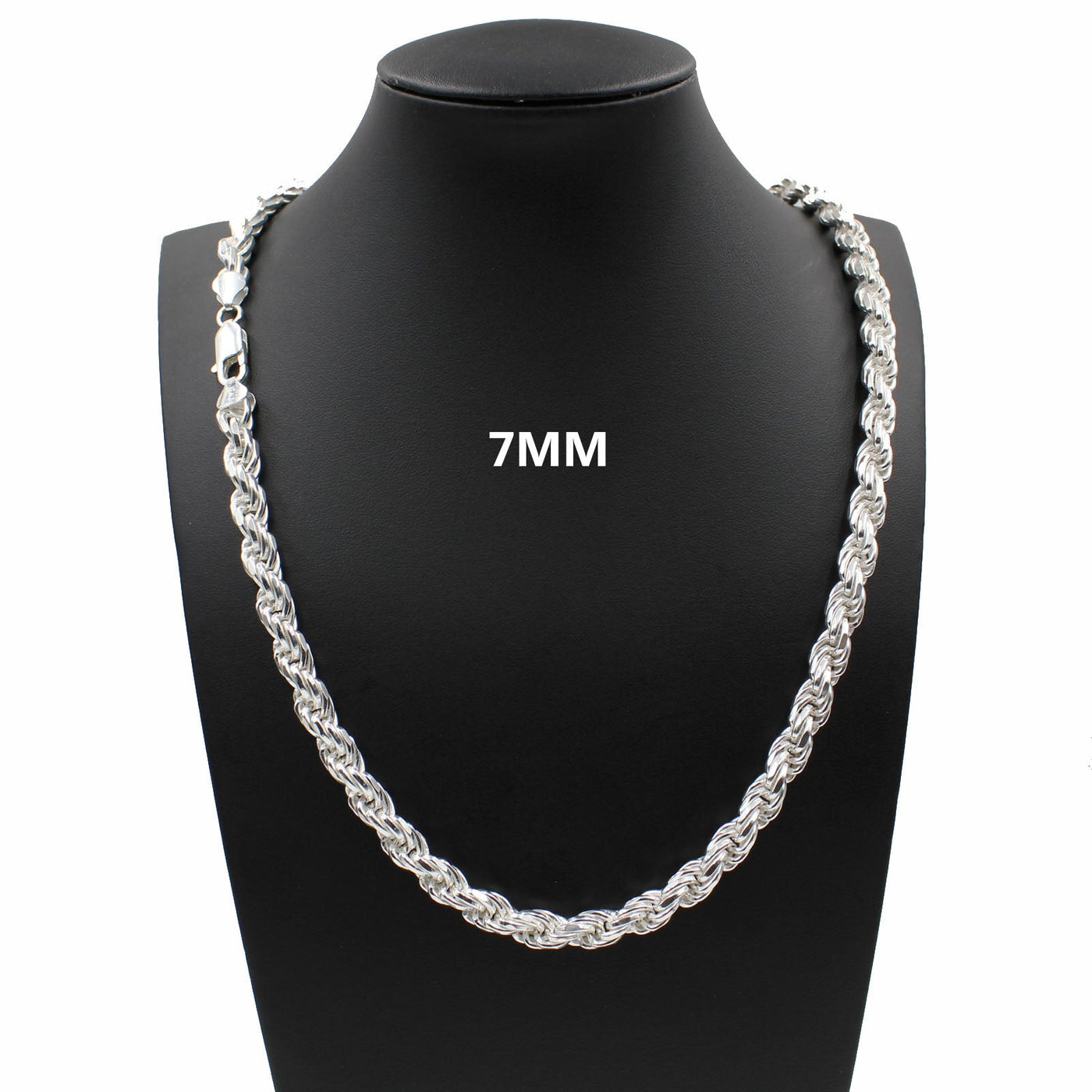 7MM Solid 925 Sterling Silver DIAMOND CUT ROPE CHAIN Necklace ITALY Men Women