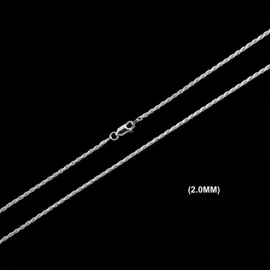 2MM Solid 925 Sterling Silver Diamond-Cut Rope Chain Necklace or Bracelet ITALY