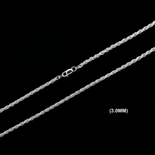 3MM Solid 925 Sterling Silver Diamond-Cut Rope Chain Necklace or Bracelet ITALY