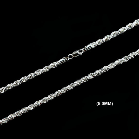5MM Solid 925 Sterling Silver Diamond-Cut Rope Chain Necklace or Bracelet ITALY