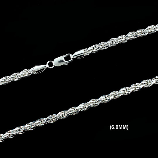 6MM Solid 925 Sterling Silver Diamond-Cut Rope Chain Necklace or Bracelet ITALY