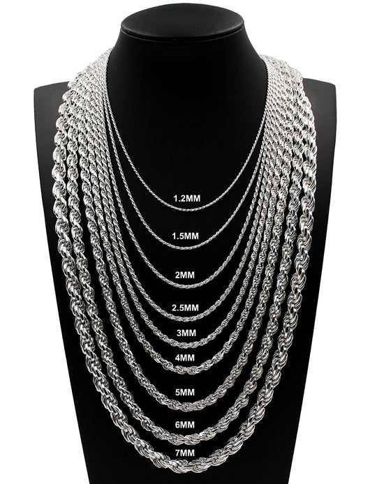 Real Solid 925 Sterling Silver Diamond Cut Rope Chain Necklace Bracelet 1.2mm 1.5mm 2mm 2.5mm 3mm 4mm 5mm 6mm 7mm Gift For Men &amp; Women ITALY