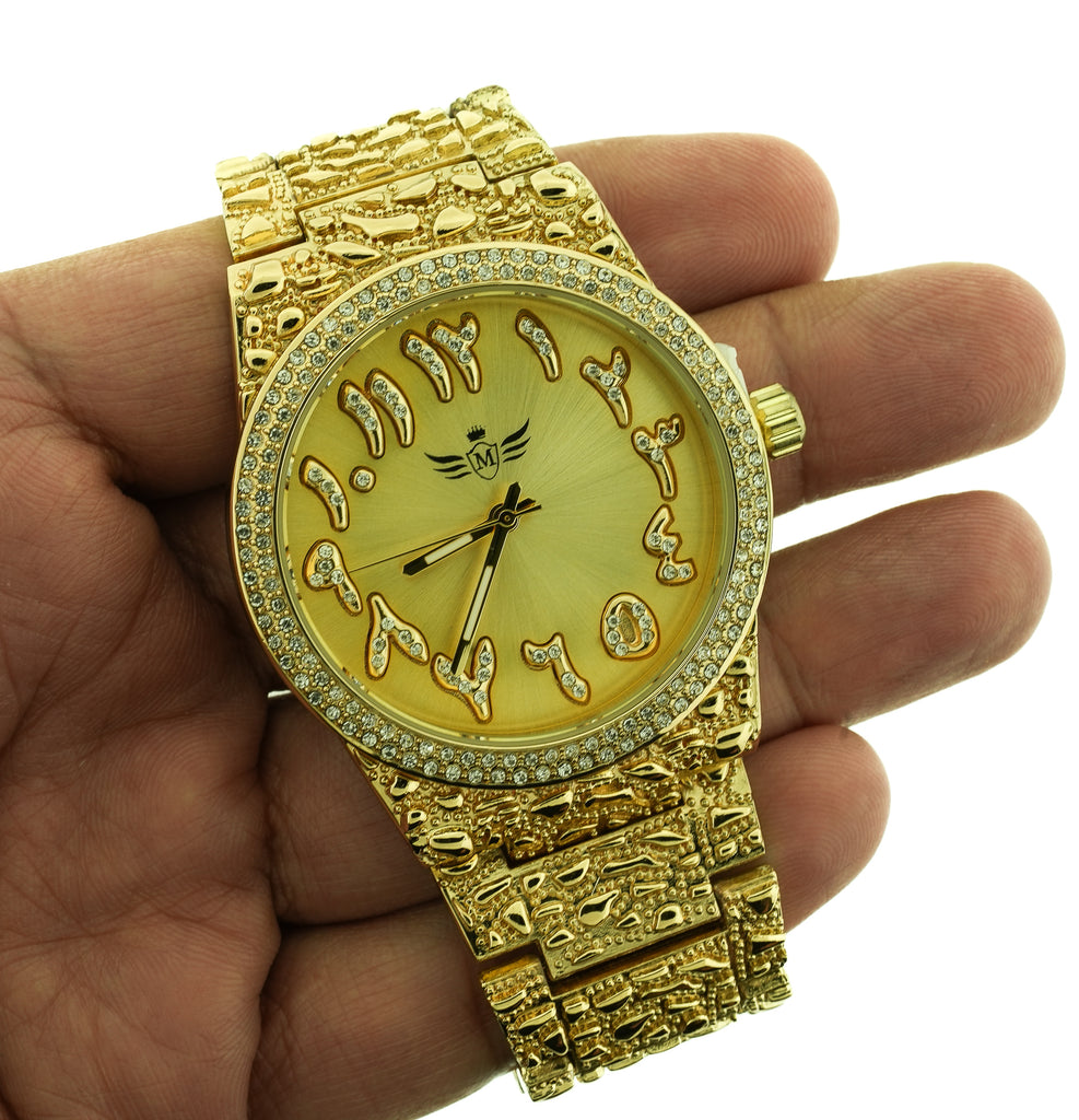 Men's Arabic Numeral store Dial 18K Gold Tone 5 ATM Water Resistant Nugget Watch 44mm