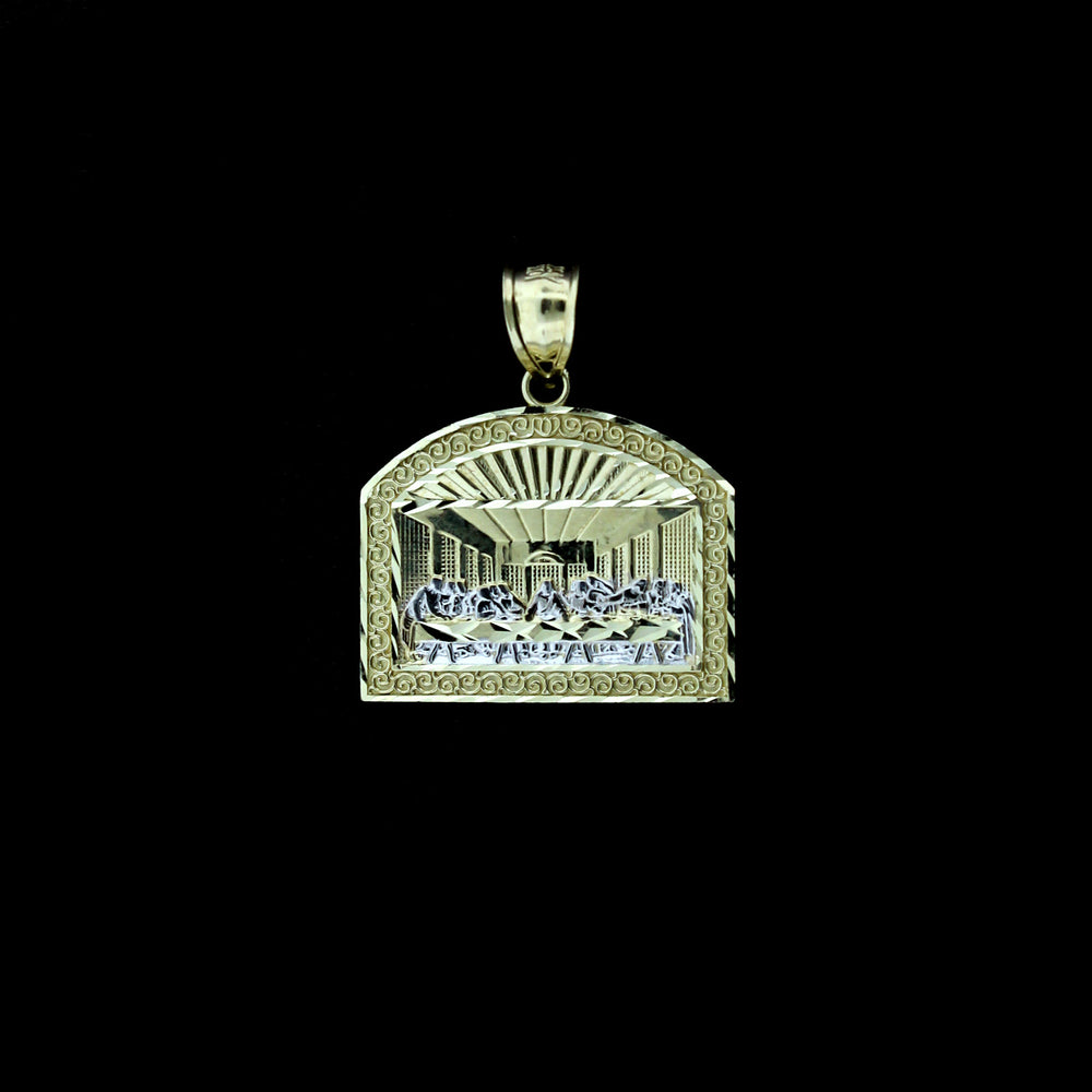 Men's 10K Yellow Gold Diamond Cut Last Supper Jesus Religious Charm Pendant