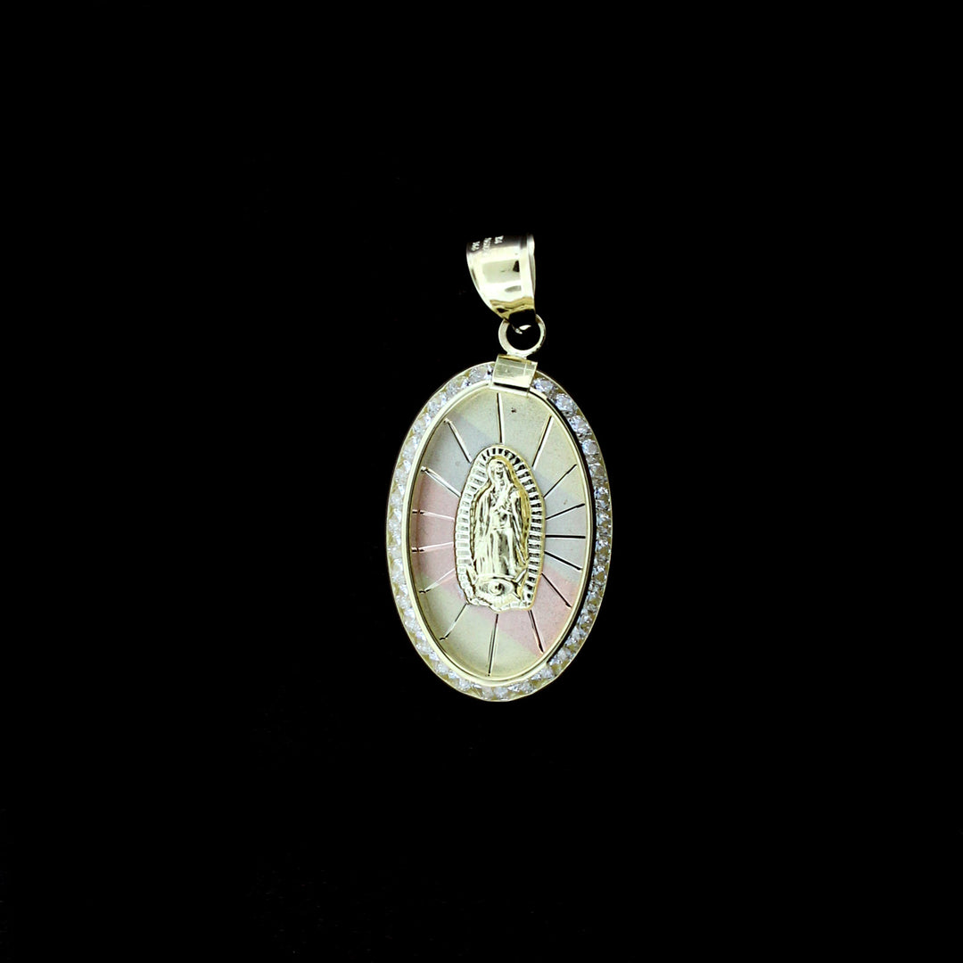 10K Tri-Color Gold Virgin Mary Pendant Diamond Cut Brand New, 10KT Real Gold