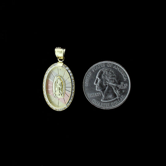 10K Tri-Color Gold Virgin Mary Pendant Diamond Cut Brand New, 10KT Real Gold