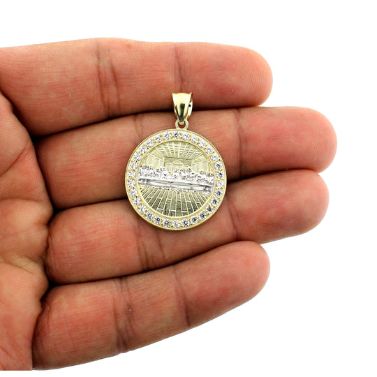 Mens Real 10K Yellow Gold Jesus Last Supper CZ Charm Pendant &amp; 2.5mm Rope Chain Necklace Set