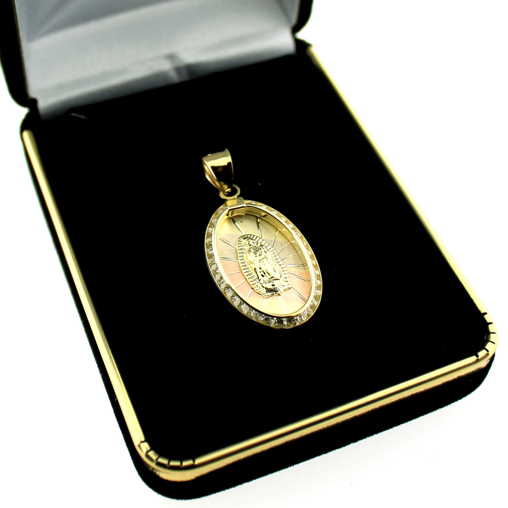 10K Tri-Color Gold Virgin Mary Pendant Diamond Cut Brand New, 10KT Real Gold