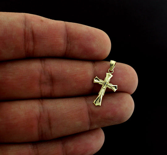 Real 10K Yellow Gold Cross Pendant Diamond Cut Gold Jesus Crucifix Charm