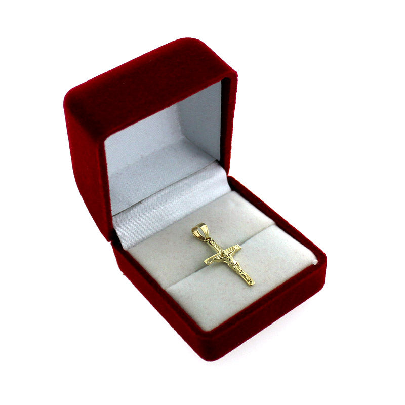 Real 10K Yellow Gold Cross Pendant Diamond Cut Gold Jesus Crucifix Charm