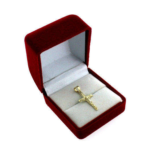 Real 10K Yellow Gold Cross Pendant Diamond Cut Gold Jesus Crucifix Charm