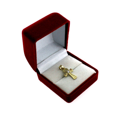 10K Solid Yellow Gold Diamond Cut Egyptian Ankh Cross Charm Pendant