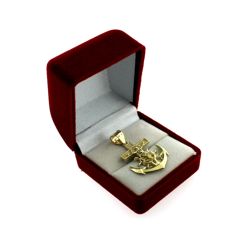 Mens 10K Yellow Gold Anchor Cross Pendant Diamond Cut Jesus Crucifix Charm, 10KT Real Gold