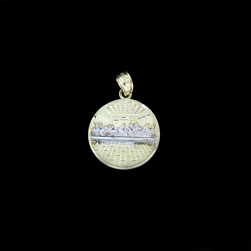 Real 10K Solid Yellow Gold Last Supper Charm Pendant Round Jesus Medallion