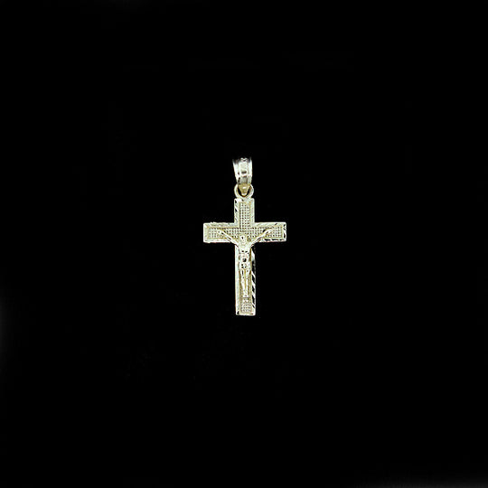 Real 10K Yellow Gold Cross Pendant Diamond Cut Gold Jesus Crucifix Charm