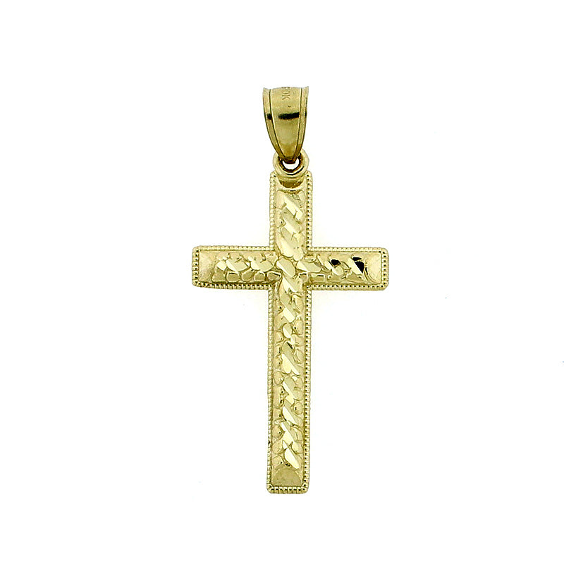 Men's 10K Yellow Gold Nugget Cross Pendant Diamond Cut Charm 1.5" inch
