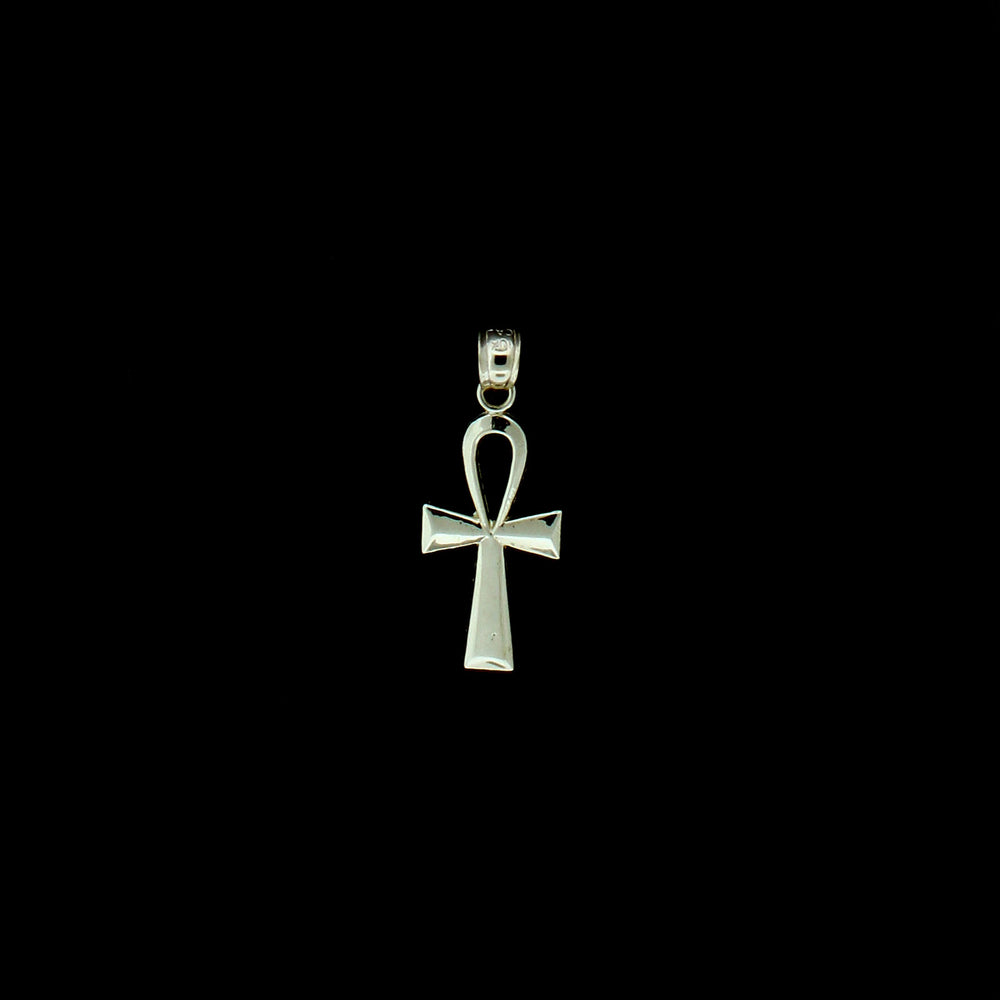 Real 10K Yellow Gold Egyptian Ankh Cross Pendant Diamond Cut Cross Charm