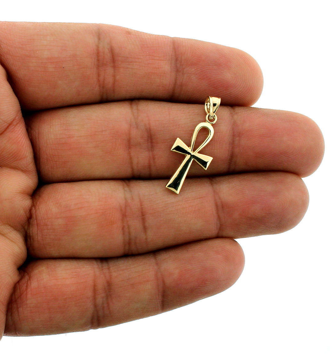 Real 10K Yellow Gold Egyptian Ankh Cross Pendant Diamond Cut Cross Charm