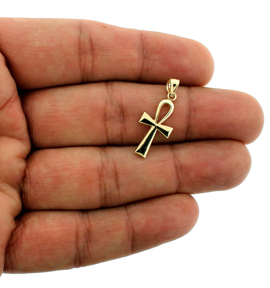 Real 10K Yellow Gold Egyptian Ankh Cross Pendant Diamond Cut Cross Charm