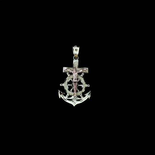 Mens Real 10K Yellow Gold Anchor Cross Pendant Diamond Cut Jesus Crucifix Charm