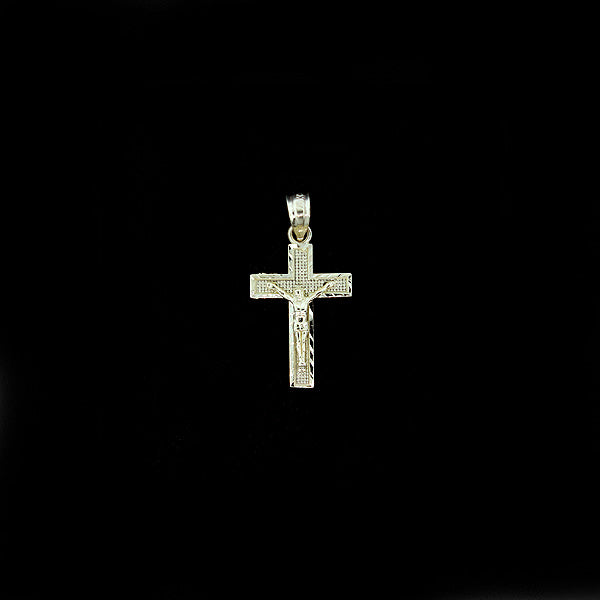 Real 10K Yellow Gold Cross Pendant Diamond Cut Gold Jesus Crucifix Charm