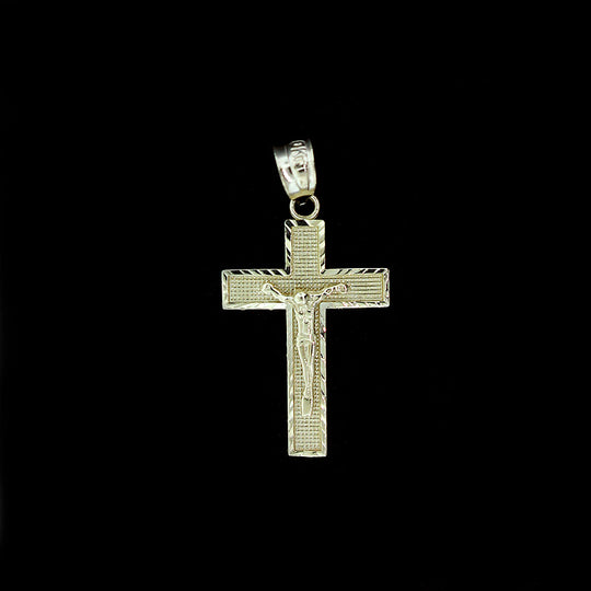 Real 10K Yellow Gold Cross Pendant Diamond Cut Gold Jesus Crucifix Charm