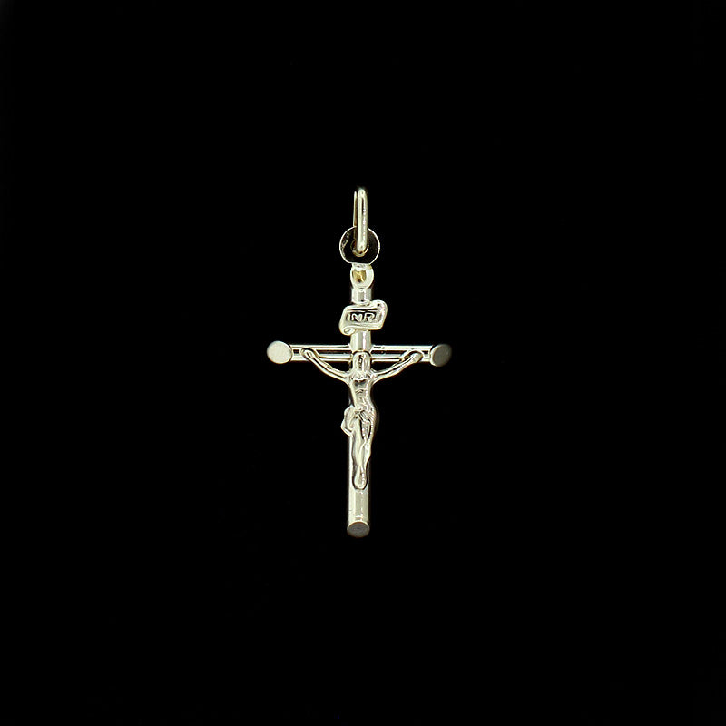 Real 10K Yellow Gold INRI Jesus Crucifix Cross Charm Pendant &amp; 2mm Rope Chain
