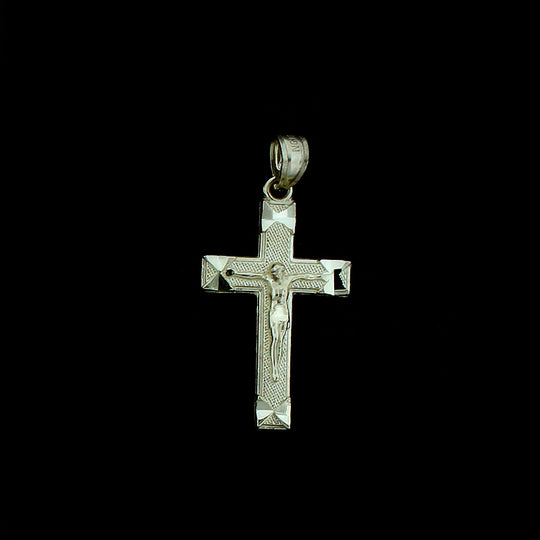 Real 10K Yellow Gold Cross Pendant Diamond Cut Gold Jesus Crucifix Charm