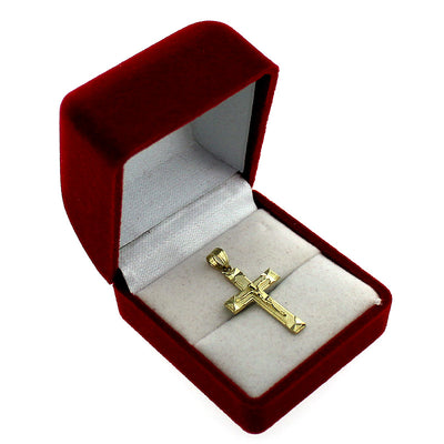 Real 10K Yellow Gold Cross Pendant Diamond Cut Gold Jesus Crucifix Charm