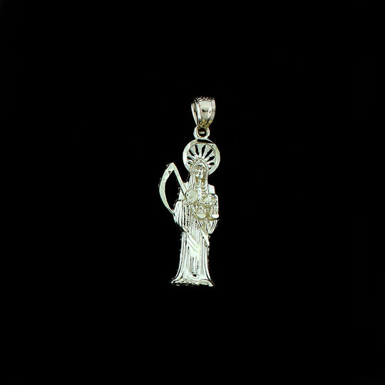10K Real Yellow Gold Diamond Cut Santa Muerte Grim Reaper Pendant