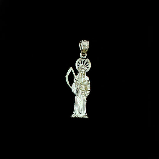 10K Real Yellow Gold Diamond Cut Santa Muerte Grim Reaper Pendant