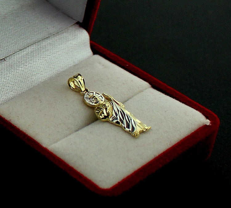Mens 10K Yellow Gold Saint Jude San Judas Pendant With 2mm Rope Chain Necklace Set
