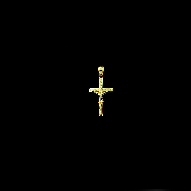 Real 10K Yellow Gold Cross Pendant Diamond Cut Gold Jesus Crucifix Charm