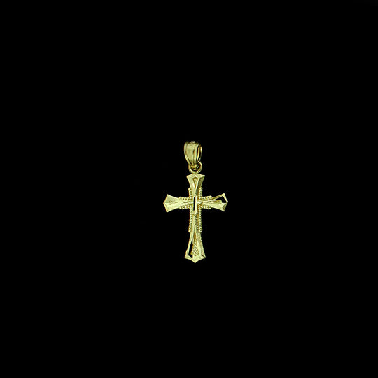 Real 10K Yellow Gold Cross Pendant Diamond Cut Gold Jesus Crucifix Charm