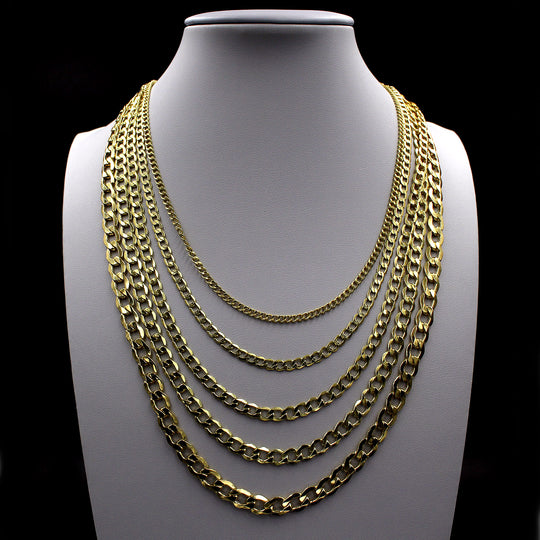 10K Yellow Gold Cuban Curb Link Chain Necklace 16" - 30" 2mm 2.5mm 3.5mm 4.5mm 5.5mm 6.5mm