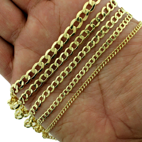 10K Yellow Gold Cuban Curb Link Chain Necklace 16" - 30" 2mm 2.5mm 3.5mm 4.5mm 5.5mm 6.5mm