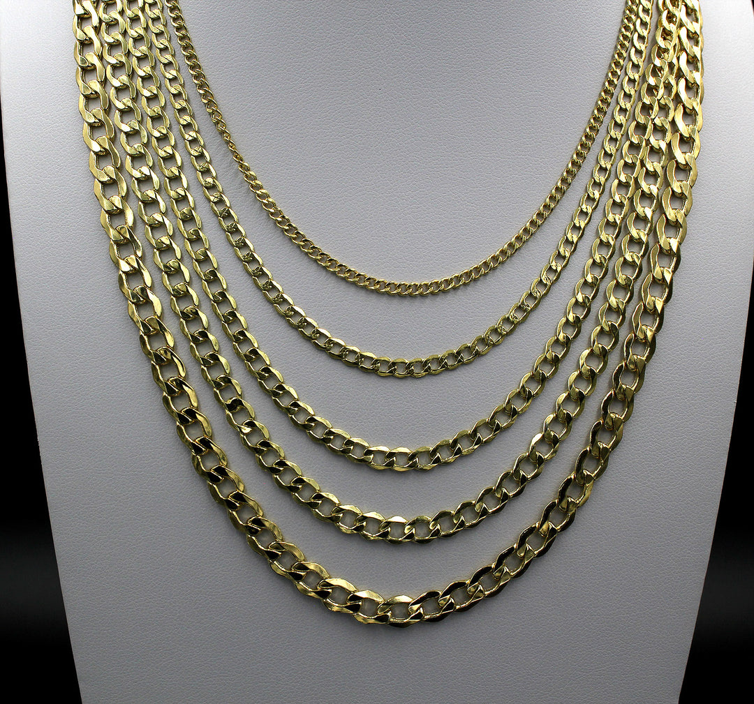 10K Yellow Gold Cuban Curb Link Chain Necklace 16" - 30" 2mm 2.5mm 3.5mm 4.5mm 5.5mm 6.5mm
