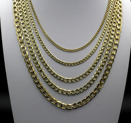 10K Yellow Gold Cuban Curb Link Chain Necklace 16" - 30" 2mm 2.5mm 3.5mm 4.5mm 5.5mm 6.5mm