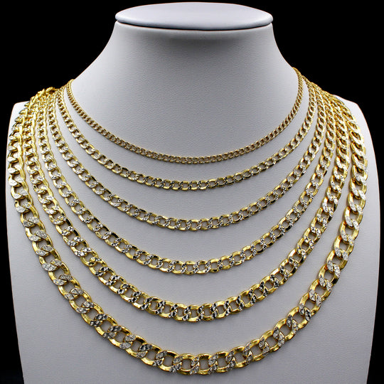 10K Yellow Gold 2mm - 6mm Diamond Cut Pave Cuban Link Chain Necklace 14" - 30"
