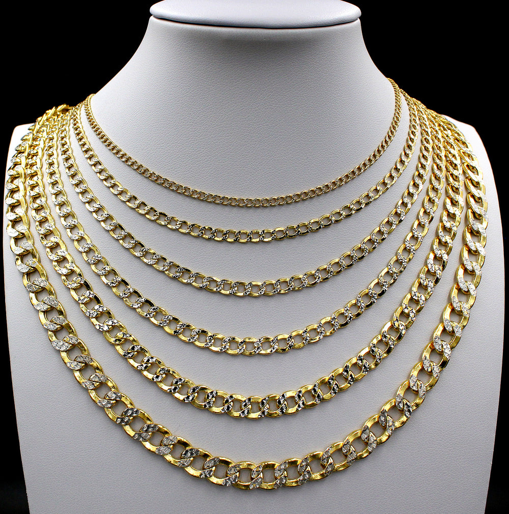 10K Yellow Gold 2mm - 6mm Diamond Cut Pave Cuban Link Chain Necklace 14" - 30"