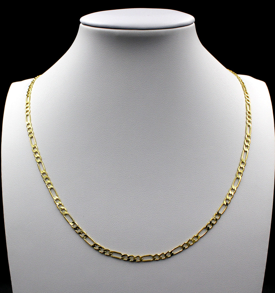 10K Solid Yellow Gold Figaro Link Chain Necklace 2MM 14